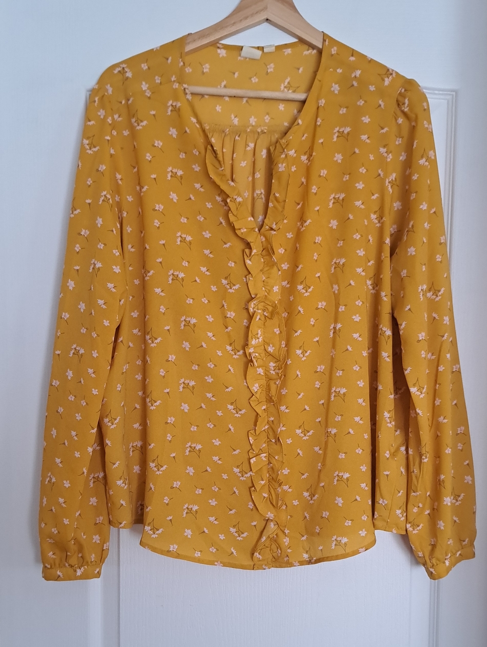GAP Mustard Yellow Floral Ruffle Front Blouse